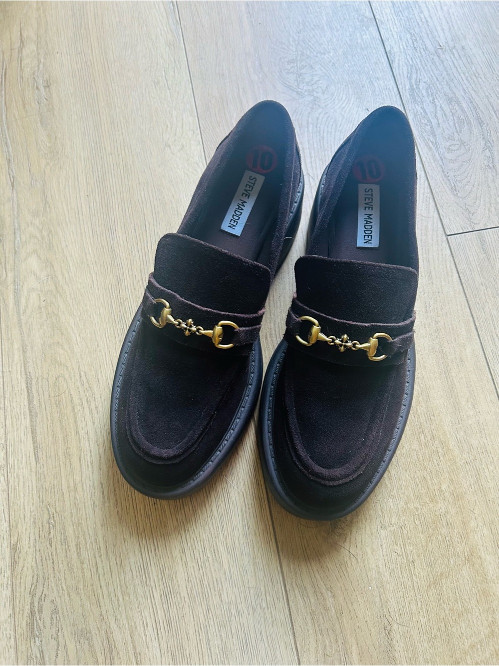 Steve Madden Dark Brown Suede Loafers with Gold Bit - Picture 2 of 4
